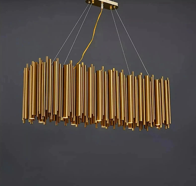 Living room chandelier Villa duplex modern simple stainless steel creative chandelier interior lighting LED lights gold