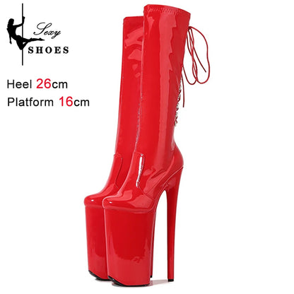 26cm High Heels Mid-Calf  Red Black Women Boots Round Head Rear Strap Pole Dance Shoes Fashion Sexy Roman Style bota feminina