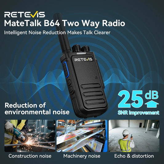 Retevis MateTalk B64 Walkie Talkie PMR Portable Two Way Radio Noise Reduction Durable VOX TypeC Multi-language Radio for Factory