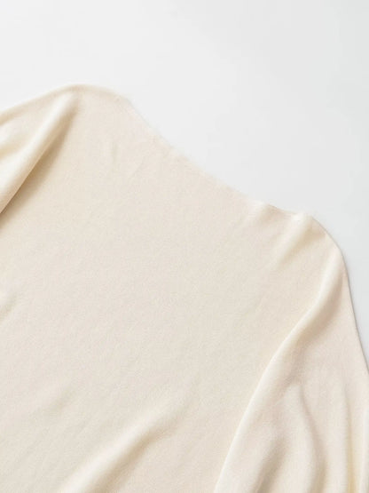 TFAFXY 2026 Spring Casual Women Knit Solid Long Sleeve Chic Beige Bat Sleeve Loose Fashion Sweater