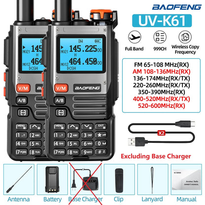1/2PCS Baofeng UV-K61 Walkie Talkie Multi Band Wireless Copy Frequency 999CH Type-C AM DTMF NOAA UV-5R UV 5RH K6 K5(8) Ham Radio