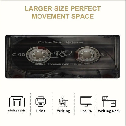 Retro Cassette Tape Large Gaming Mouse Pad Non Slip Rubber Base Keyboard Desk Mat Vintage Texture Desktop Mousepad  Office Gamer