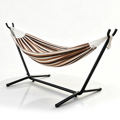 Collapsible Steel-Frame Striped Hammock—Outdoor/Indoor Hammock with a Sturdy Steel Frame, Perfect for Camping, Patios, Balconies, and Backyards—Portable Hammock, Hammock with Stand, Bedroom Hammock, Living Room Hammock, P