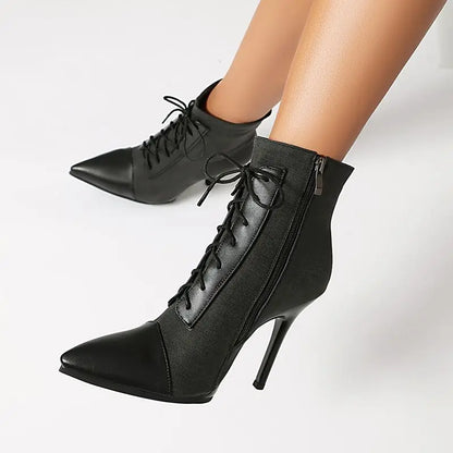 ANOVISHANA Elegant Fmeale Ankle Boots Pointed Toe 11cm Thin High Heels Zipper Lace Up Mixed Color Large Size 40 41 Short Autumn