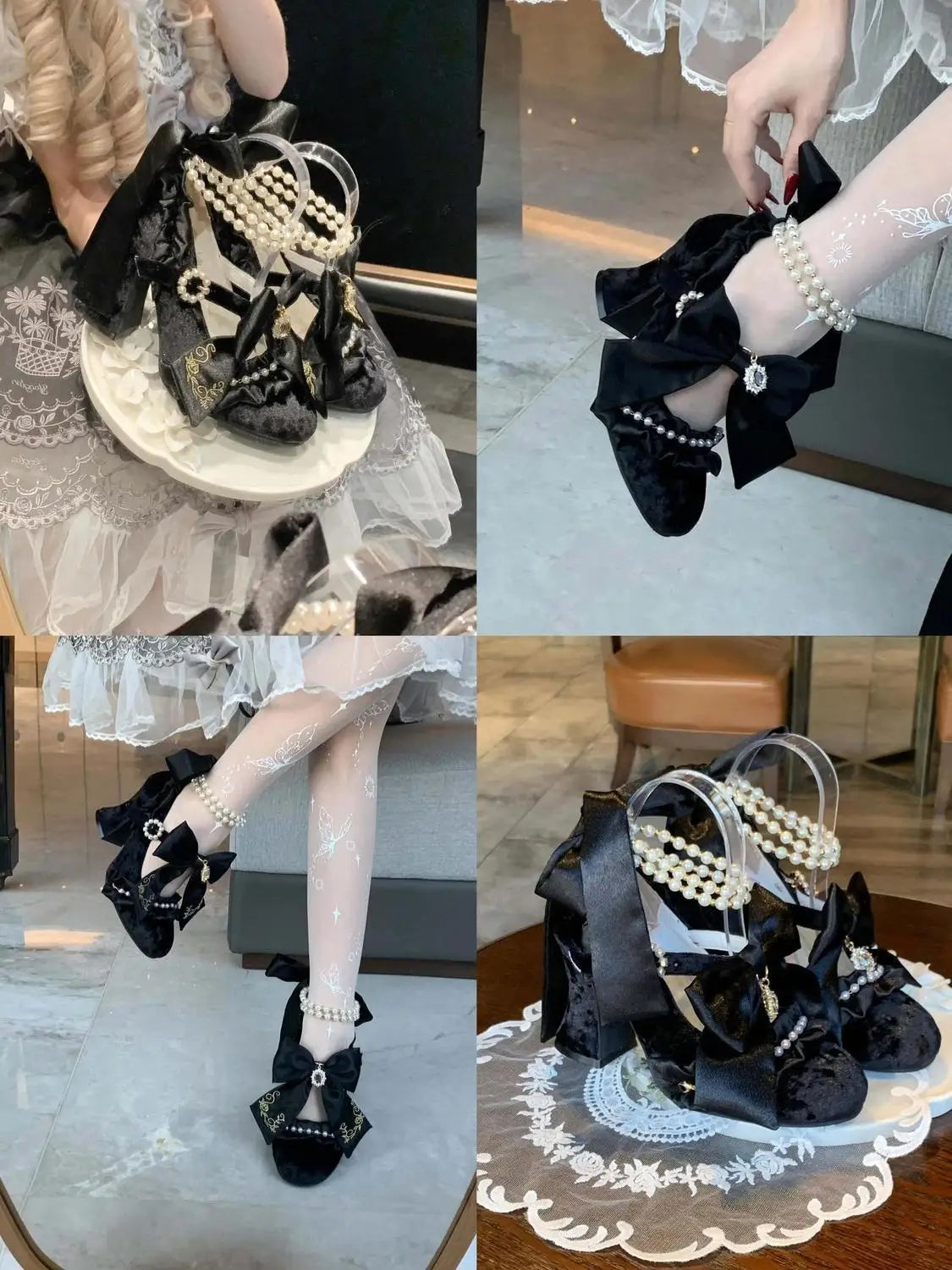 Sweet Lolita Women High Heels Luxury Designer Court Style Velour Bowknot Princess Dress Shoes Elegant