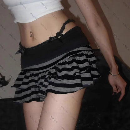 2026 New Women's Y2K Sexy Striped Color Block A-Line Mini Skirt Korean Japanese Streetwear Harajuku Niche Versatile Summer Skirt