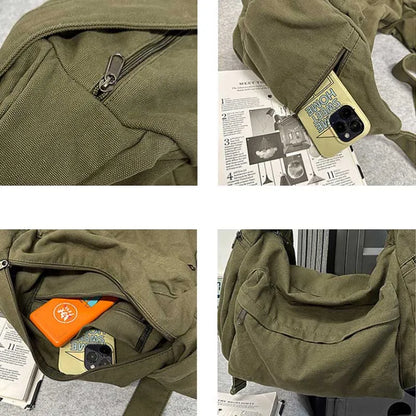 100% Cotton Shoulder Bags Women Large Capacity Canvas Tooling Packages Korea Style Cloth Crossbody Bags Solid Messenger Bags
