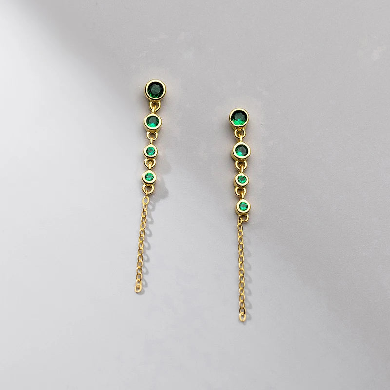 925 Sterling Silver Needle Long Chain Stud Earrings For Women Exquisite Zircon Geometric Tassel Pendant Earrings Luxury Jewelry