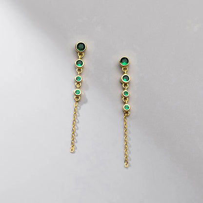 925 Sterling Silver Needle Long Chain Stud Earrings For Women Exquisite Zircon Geometric Tassel Pendant Earrings Luxury Jewelry