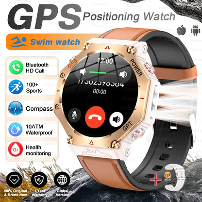 New Military Real GPS Smart Watch Men 10ATM IP69K Waterproof Swim Sports Watches Flashlight Bluetooth Call AMOLED HD Smartwatch