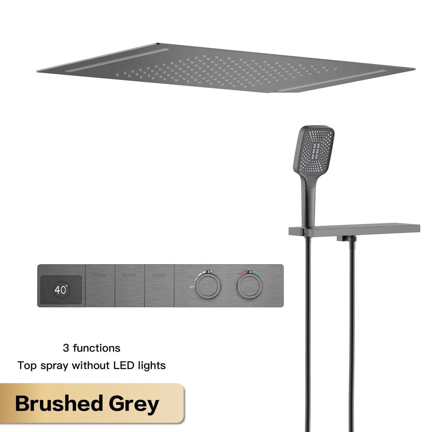 Luxury Brass Gun Gray Ceiling Constant Temperature Shower System LED Digital Display Hot and Cold Water Embedded Bathroom Faucet