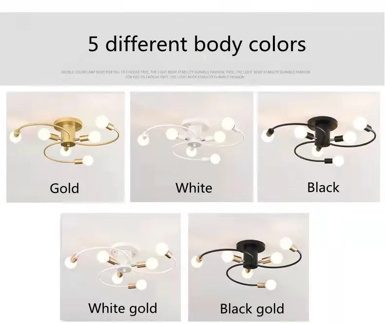 Minimalist Black/White/Gold Chandelier Simple Nordic Metal Chandelier Ceiling Lights for Living Room Bedroom Kitchen Bar Lustre