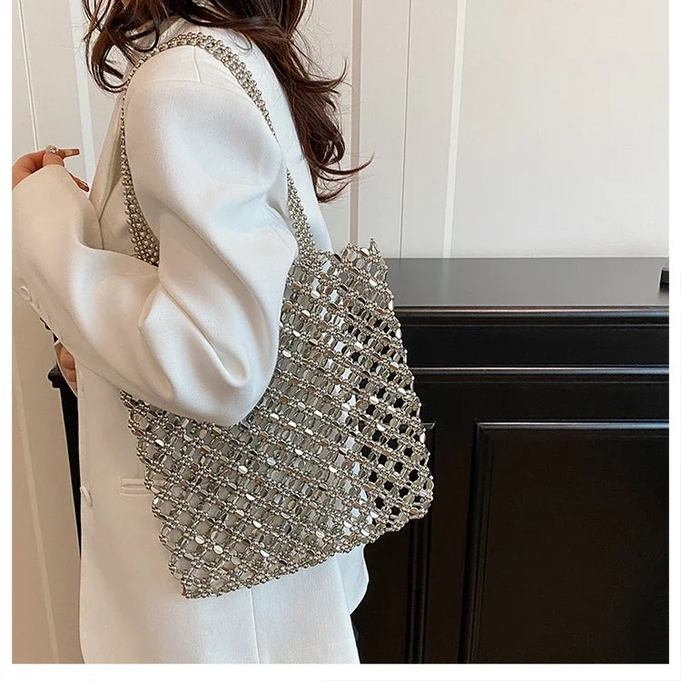 2026 Fashion Exquisite Bead Sense of Luxury Hollow Out Women‘s Handbags Hot Sale New No Zipper Acrylic Square Shoulder Bags