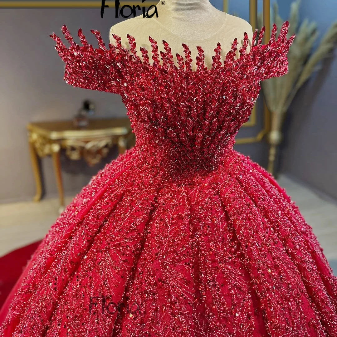 Red Elegant Sparkling Prom Dresses Customized Bridal Gowns Puffy Quinceanera Dresses 15 Ball Gown For Party Vestido De Noiva