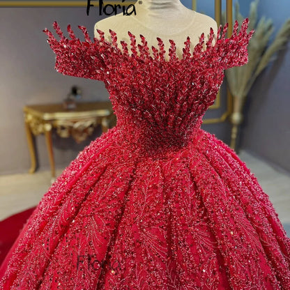 Red Elegant Sparkling Prom Dresses Customized Bridal Gowns Puffy Quinceanera Dresses 15 Ball Gown For Party Vestido De Noiva