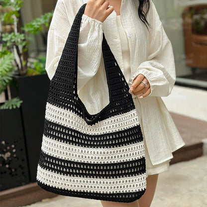 Wool Plush Woven Women Shoulder Bags Ladies Stripe Designer Knitted Braid Handbags Tote Summer Beach Shopper Purses
