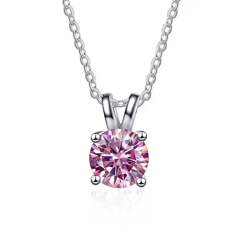1CT 925 Silver Double Bail Four Prong Round Solitaire Pendant Necklace Round Cut D VVS1 Multi Color Moissanite Gift Fine Jewelry