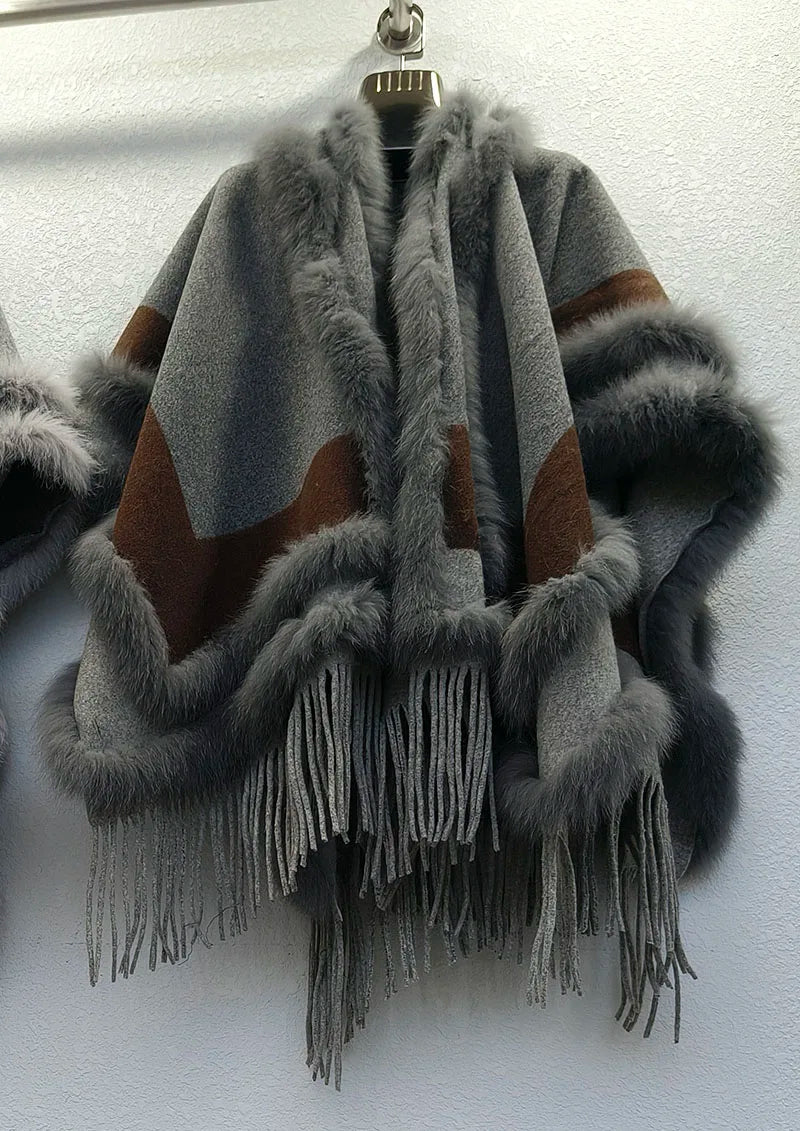 2025 Women Real Fox Fur Shawl High Quality Fashion High Quality Hot sale Female Wool Wrap