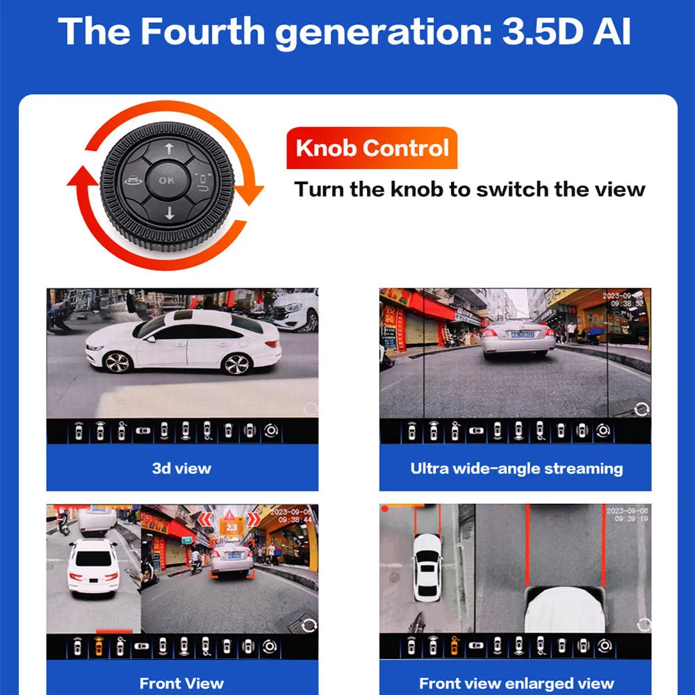 `3.5D 4‑AI 360 Degree Car Camera System AHD 1080P Surround View Monitor 4‑Way DVR Recording WDR AI Pedestrian Vehicle Detection