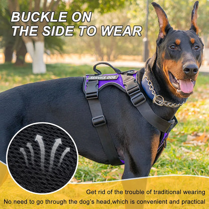 Service Dog Harness, No Pull Reflective Adjustable Pet Vest, Handle & Patches, Breathable Mesh, Easy On-Off for Small Large Dogs