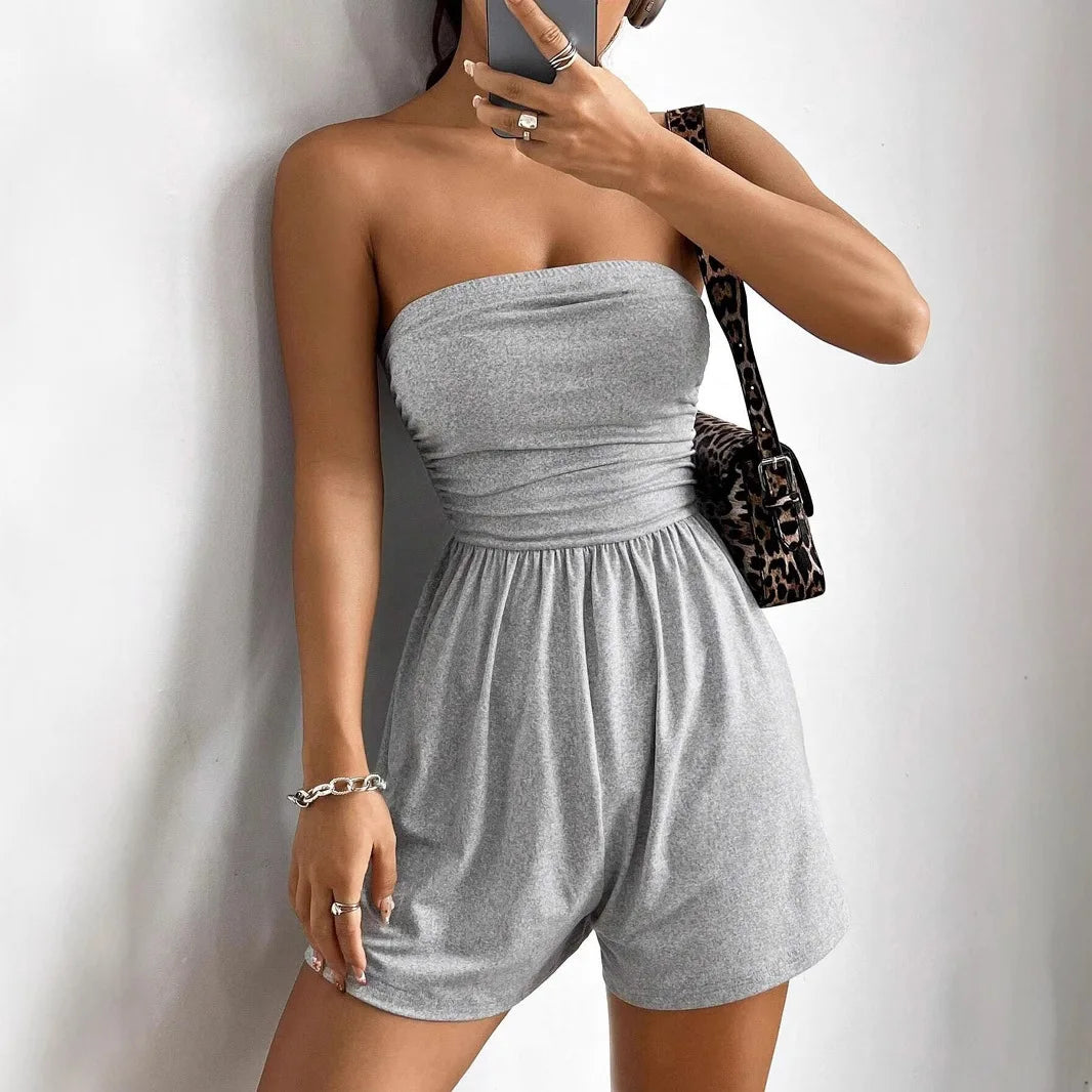 Fashion Leopard Print Tube Top Jumpsuits Women Summer New Sexy Slim Sleeveless Short Jumpsuit Comfortable Casual Vacation Style