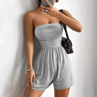 Fashion Leopard Print Tube Top Jumpsuits Women Summer New Sexy Slim Sleeveless Short Jumpsuit Comfortable Casual Vacation Style
