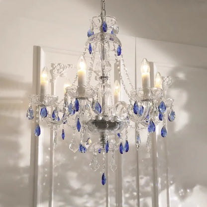 French Blue Romantic Crysatl Chandeliers Light Luxury Glass Living Room Art Decor Candle Pendant Lights Lighting Bedroom Lamps