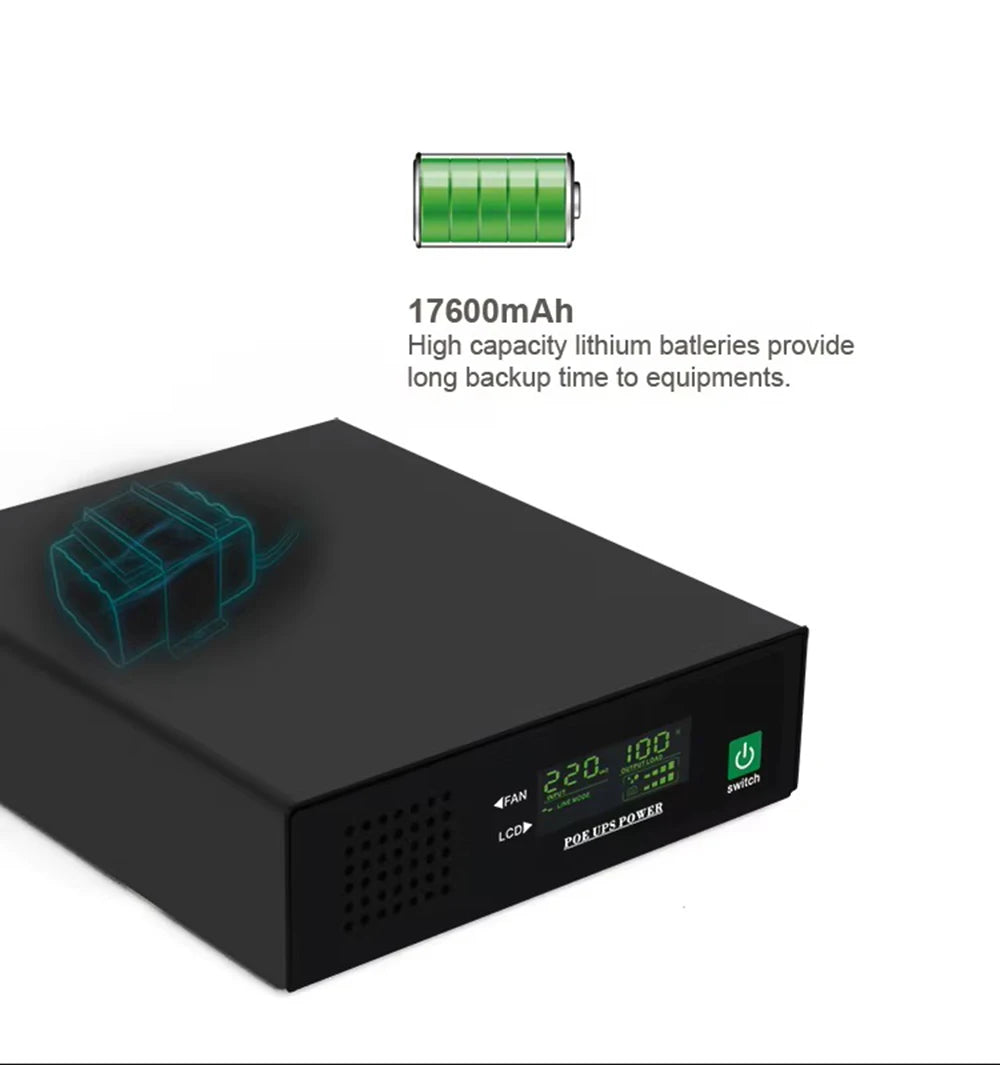 17600mAh Li-ion Battery SKE Mini DC UPS 60W POE UPS Portable Uninterrupted Power Adapter 10*Output DC POE Ports For Wifi Router
