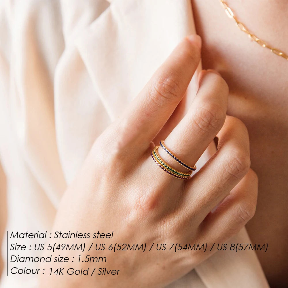 EMANCO Rhinestone Birthstone Stainless Steel Ring Luxury Jewelry Gift 12 Zodiac Sparkling Rings for Women Wholesale US5/6/7/8