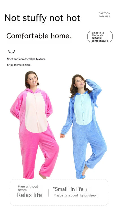 Children's One-Piece Sleep Adult Flannel Cartoon Animal Blue Pajamas Children's Performance Onesie