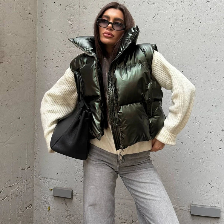Detachable Sleeve Hooded Quilted Jackets 2026 Winter Ladies Solid 2-in-1 Zippers Waistcoat Cotton Coats Women's Warm Outwear