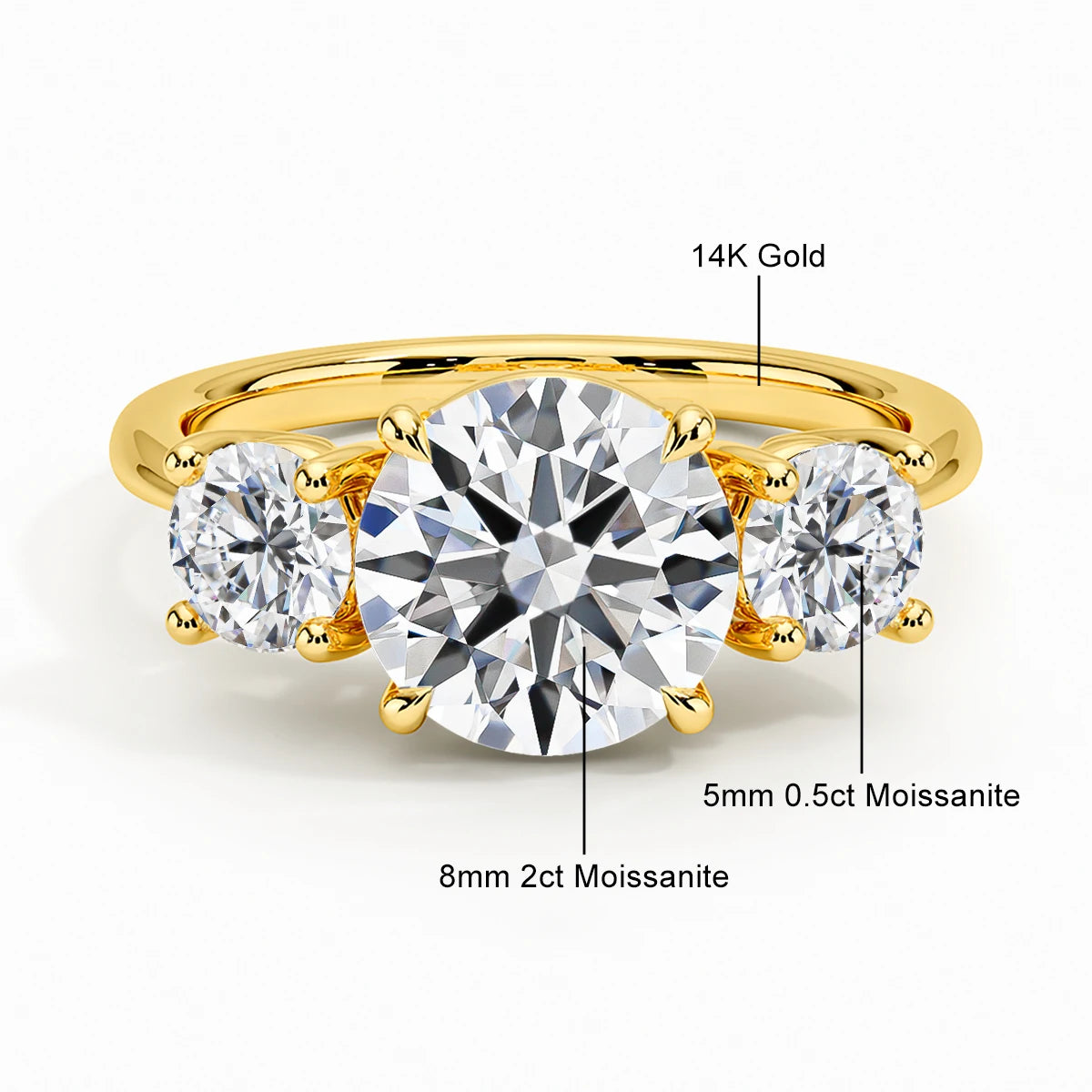 3 Stone D Color Moissanite Diamond Ring 14K Gold Engagement Wedding Au585 Hollow Elegant Finger Rings for Women Fine Jewelry