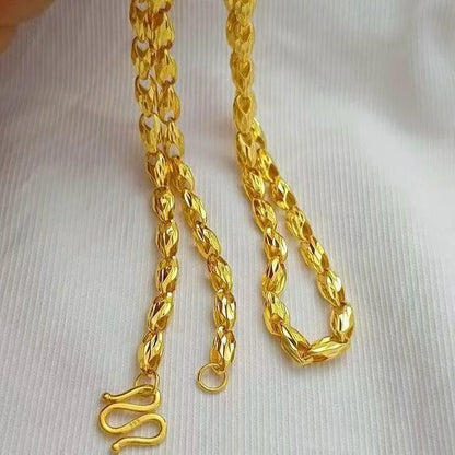 9999 24K real gold couple fashion wheat ear gold necklace, real gold men's and women's gold jewelry gold necklace