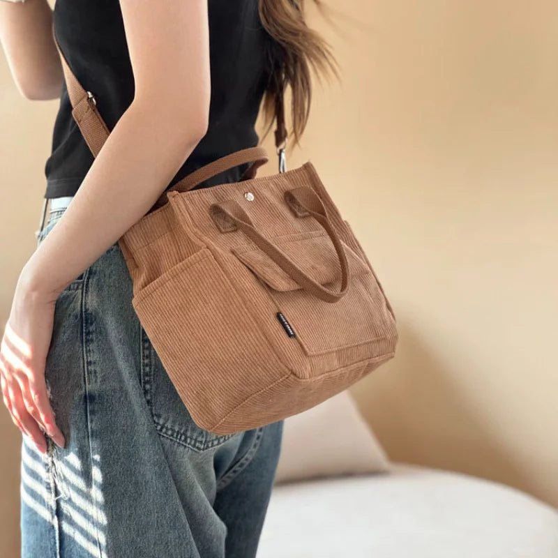 Large Capacity Corduroy Tote Bags for Work Commuting Carrying Bag College Style Student Outfit Book Shoulder Bag Shopping Bag