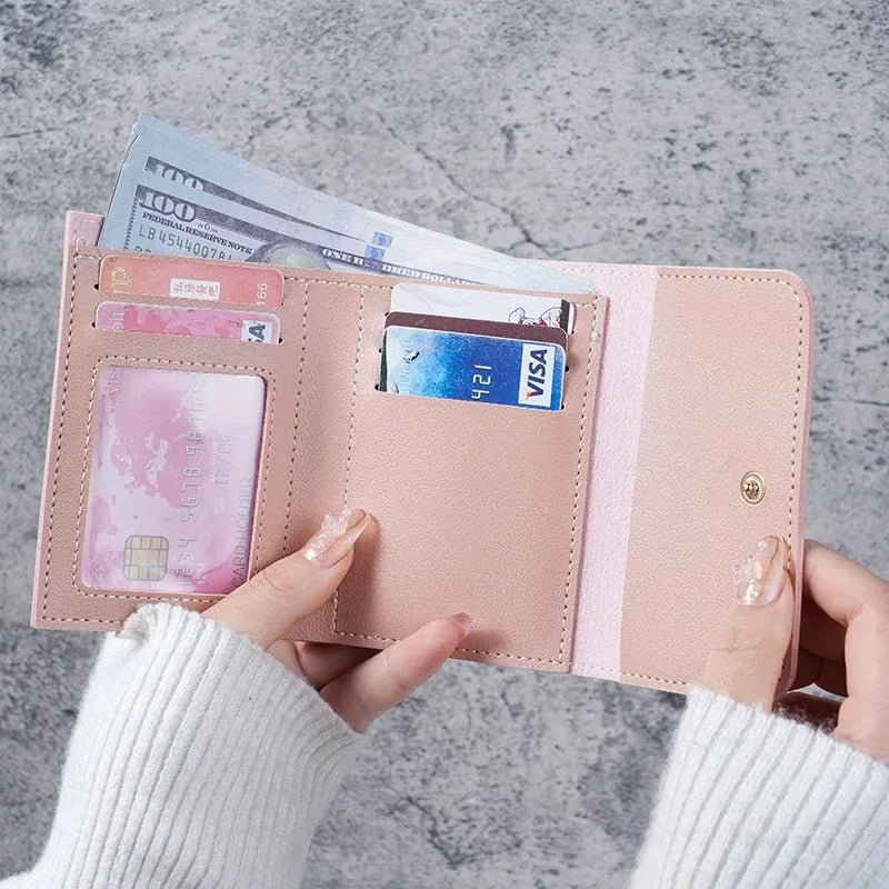 Trendy Short Women's Wallet Ultra Thin Triple Fold Smooth Surface Multi-Functional Card Bag Student Ticket Clip