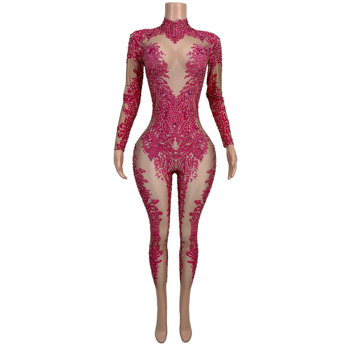 Sexy Long Sleeves Rhinestone Jumpsuits Women Drag Queen Show Stage Performance Rompers One Piece Bodysuit Dancer Festival Outfit