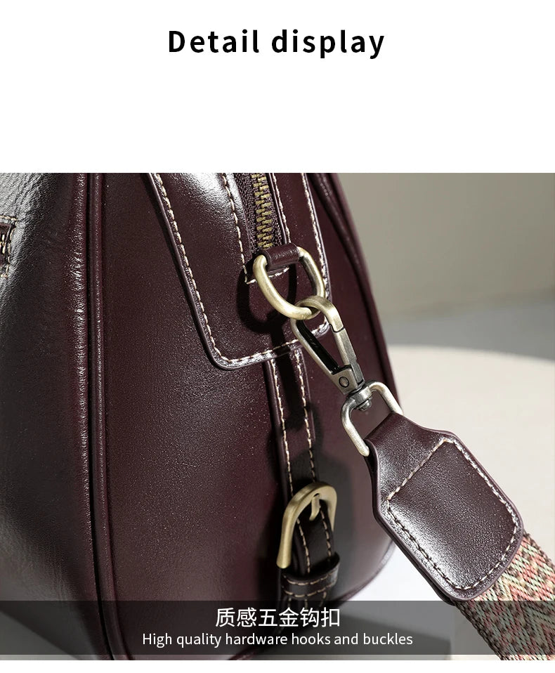 Women Cow Leather Commute Crossbody Bags Women Retro Cowhide Large Capacity Shoulder Bag Ladies Fashion Luxury Designer Handbags