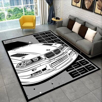 3D E36 Racing Car Motorcycle Rug Carpet for Living Room Bedroom Decor,kids Play Non-slip Decoration for Sofa Doormat Gift