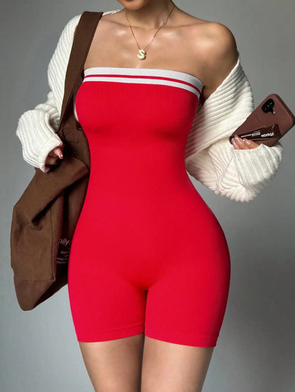 Striped strapless spicy girl outfit for women, seamless slimming and slimming, tight fitting, hip hugging, sports and casual jum