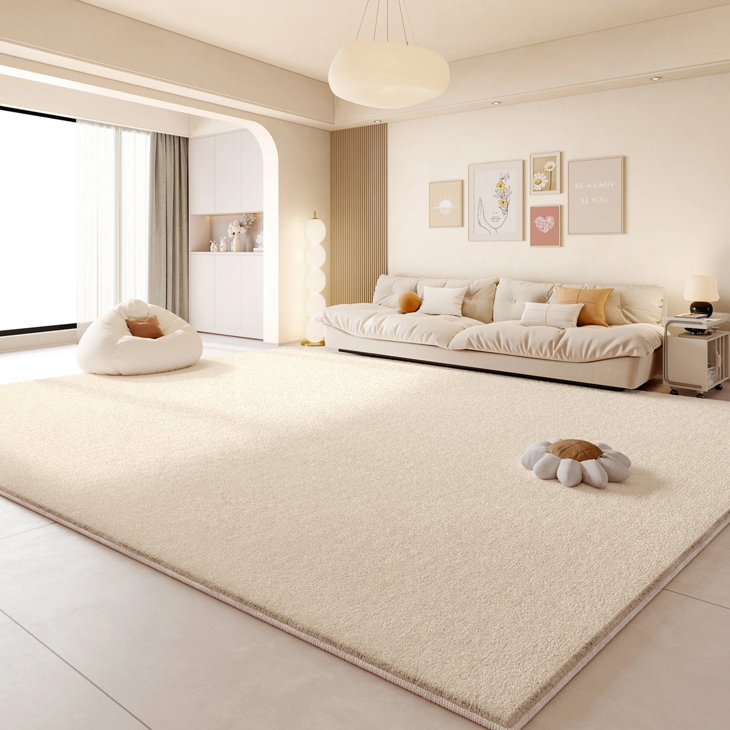 Cream Style Living Room Decoration Rug Light Luxury Rugs for Bedroom Fluffy Soft Cloakroom Carpet Household Washable Floor Mat
