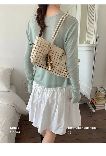 Weave Hollow Out Shoulder Bags for Women 2026 Summer Luxury Designer Hand Bag Females Beach Bags Handbags and Purses