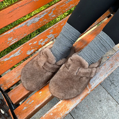 New Clogs Slippers Faux Mink Fur Slippers Women Shoes Woman 2025 Trend Plush Slipper Winter Warm Luxury Designer Shoes for Women
