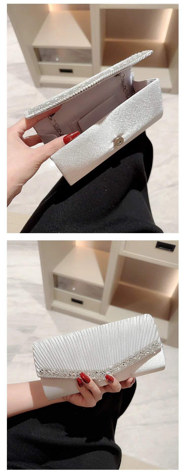 Women Evening Clutch Bags Elegant Luxury Female Silver/Black/White Clutch Wedding Purse Party Handbag Ladies Chain Shoulder Bags