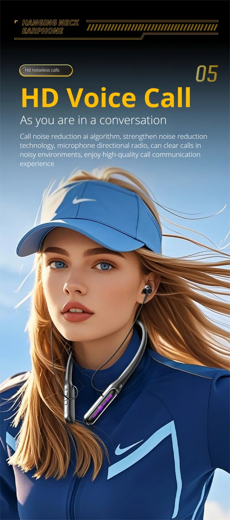 EARDECO Dual Screen Neckband Earphones Bass 5.4 Bluetooth Headphone Sport Wireless Headphones Outdoor Waterproof Dustproof