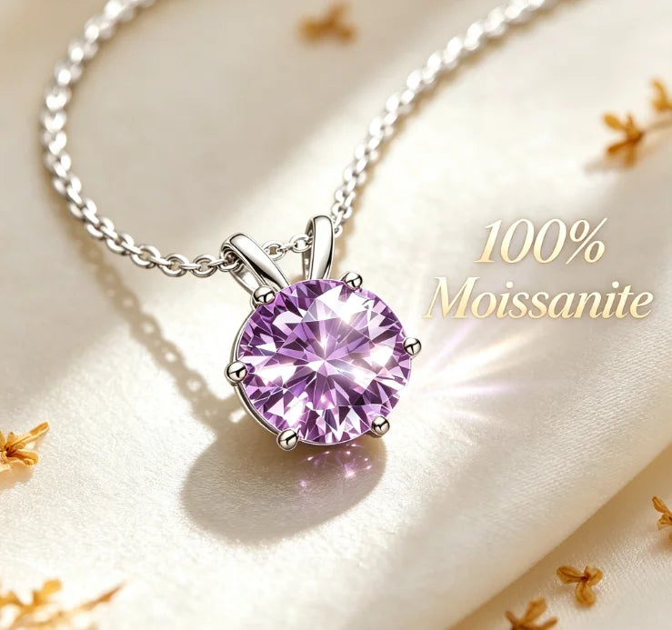 Purple women's moissanite necklace, simple and luxurious, classic six claw pendant, collarbone chain accessory, hot selling item