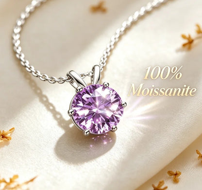 Purple women's moissanite necklace, simple and luxurious, classic six claw pendant, collarbone chain accessory, hot selling item