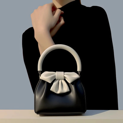Handbag Textured Small Bag for Women 2026 New Arrival Spring and Summer Style Pleated Satchel Bag Contrast Colorbows Bucket Bag