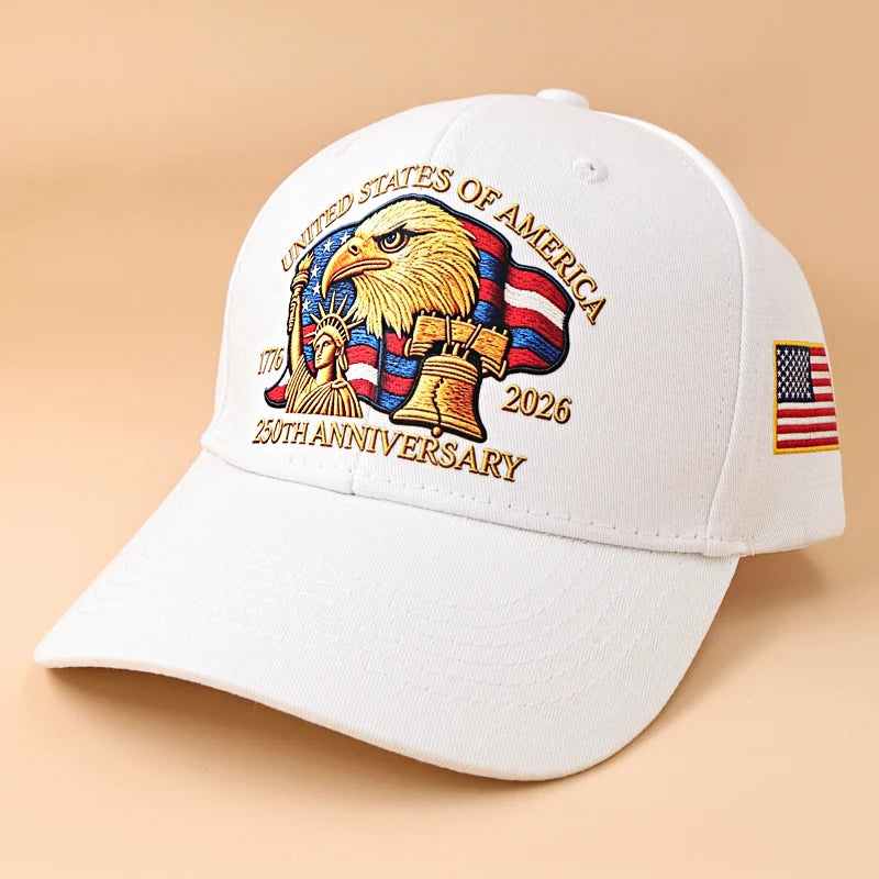 USA 250th Anniversary Eagle Print Hat Unisex Adjustable Washed Cotton Peak Hat Trucker Hats Outdoor Visor Baseball Cap