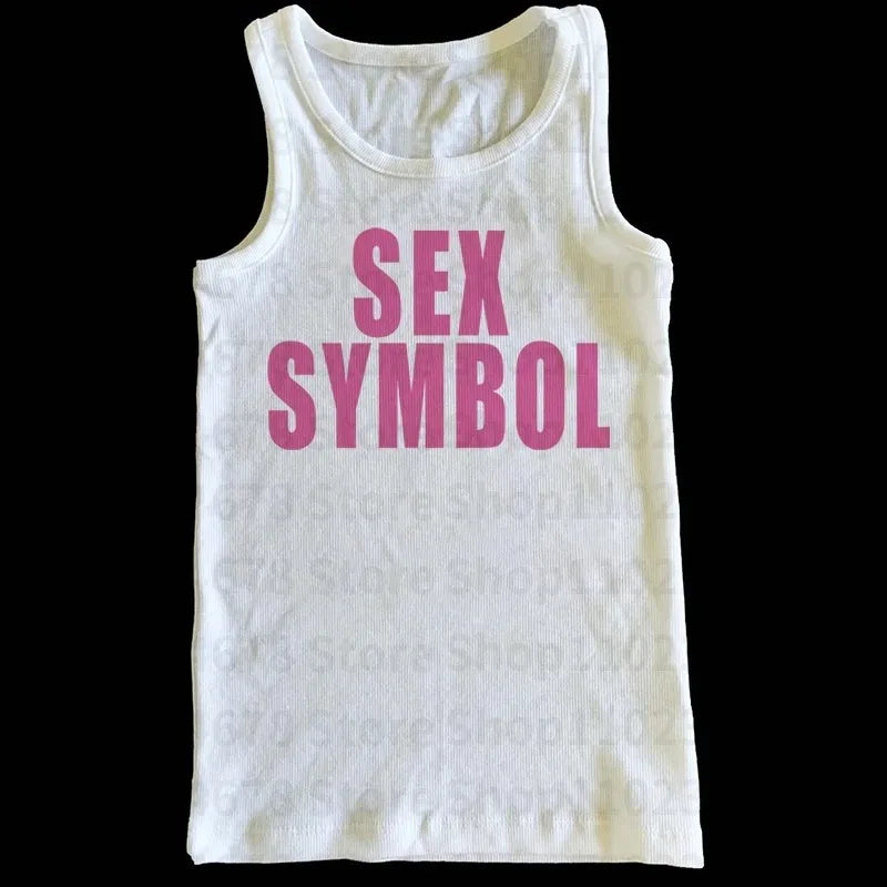 Sexy Symbol Letter Gothic Tank High Street Sexy Women Harajuku Vest Short Sleeve Top Fairy Grunge Skinny Tops Y2k Clothes Tops