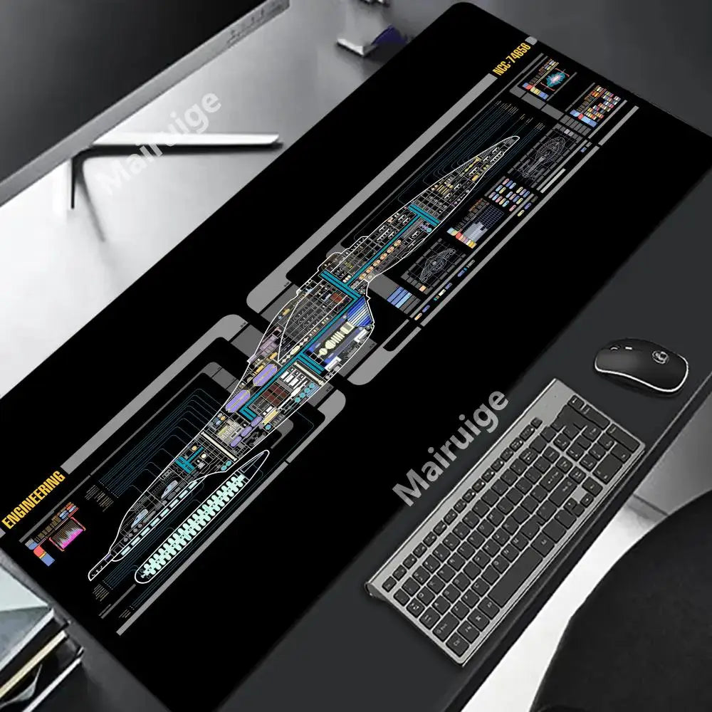 Starship Blueprint Pad Desk Pad Mouse Pad Gamer Computer Cabinet Star Trek Game Office Accessories Keyboard Anime Extended Large